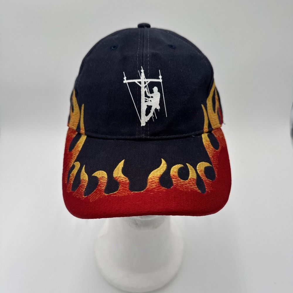 ATT Headwear Lineman Flames Fire Navy Adj Strapback Baseball Hat Cap